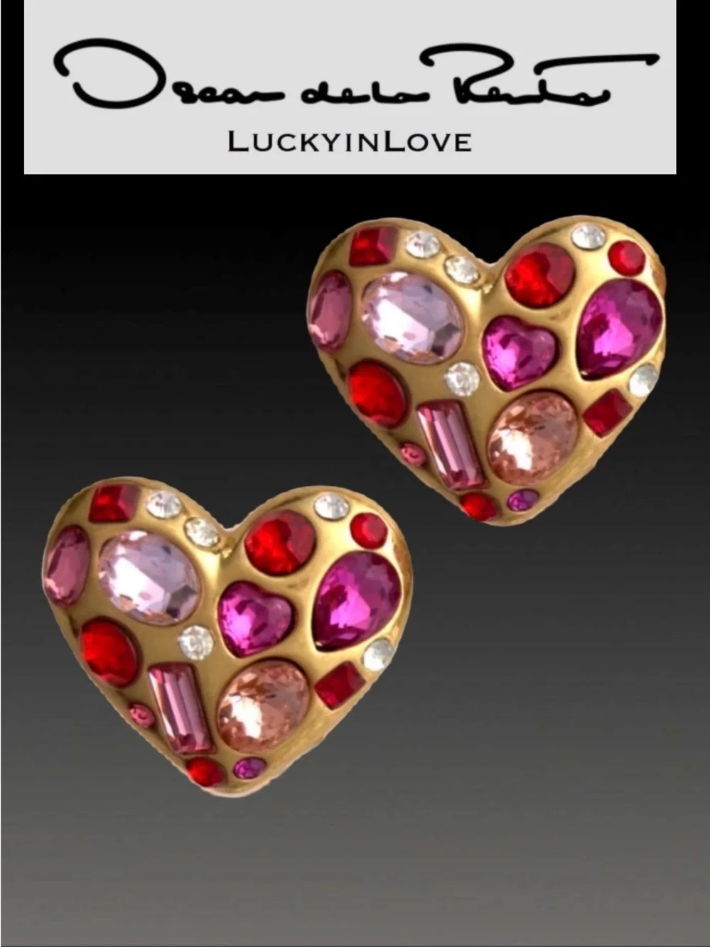 Oscar de la Renta gemstone heart earrings